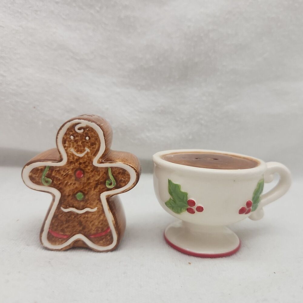 Salt & Pepper Shakers Ceramic CTW Home Collection Gingerbread Man Cup Of Coffee